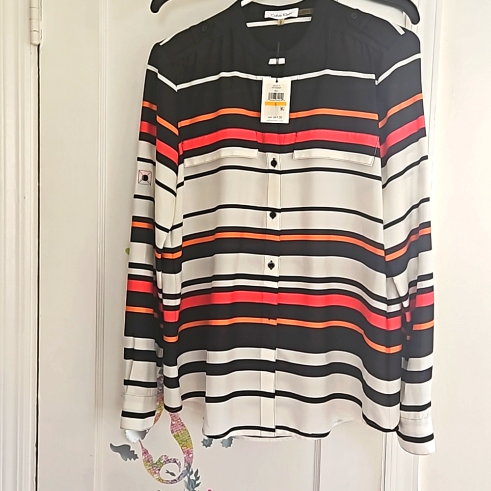 Calvin Klein horizontal striped blousesize small